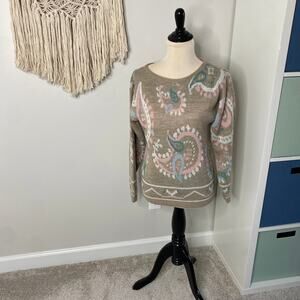 Vintage Grannycore Grandparents Core Tan Pink Paisley Sweater Large
